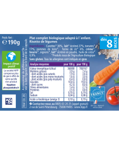 MON DÎNER BONNE NUIT RISOTTO DE LÉGUMES BIO POTS 2X190G - DÈS 8 MOIS