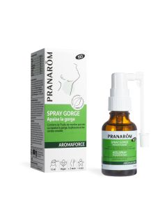 Pranarom - Aromaforce - Spray Gorge Action 3 En 1 BIO - Aux Huiles Essentielles - Menthe Poivrée - Aide au soulagement de La Gorge - Vegan - 15 ml