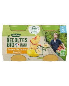 BLEDINA LES RECOLTES BIO POTS Pommes Nectarines Bananes 2x130g Dès 6 mois