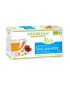 HERBESAN INFUSION CAMOMILLE NUIT PAISIBLE BIO Rooibos, Camomille, Aubépine, Coquelicot - 20 sachets