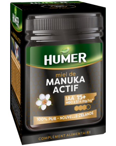 Humer  - Miel de Manuka Actif IAA® 15+ - 3ème niveau d'activité - Minimum 514mg/kg de méthylglyoxal - 250g
