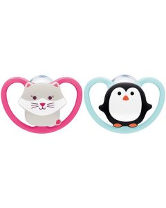 2 Sucettes SPACE 18-36m Chat/ Pingouin