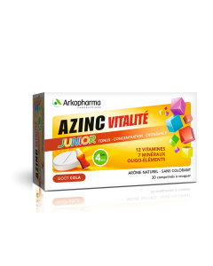 Azinc Junior 12 Vitamines 7 minéraux Oligo-éléments goût cola 30 comprimés à croquer