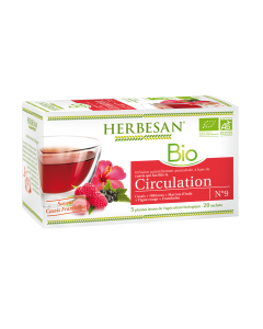 HERBESAN INFUSION HIBISCUS CASSIS CIRCULATION BIO Cassis feuille, Hibiscus, Marron d'Inde, Vigne rouge - 20 sachets