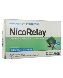 Nicorelay, 24 pastilles à sucer sans sucre à base d'extrait de passiflore et de zinc.