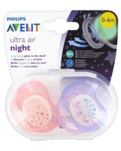 AVENT SUCETTE ULTRA AIR NUIT FILLE 0/6MOIS X2
