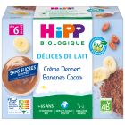 DÉLICES DE LAIT CRÈME DESSERT BANANES CACAO BIO COUPELLES 4X100G DÈS 6 MOIS